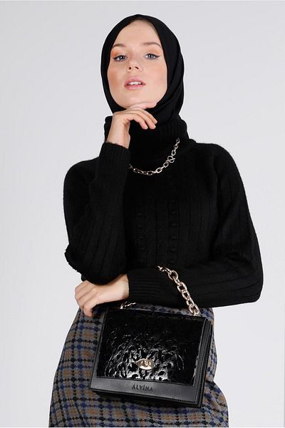 Alvina Pulover din tricotaje cu gât roscat cu model 43194