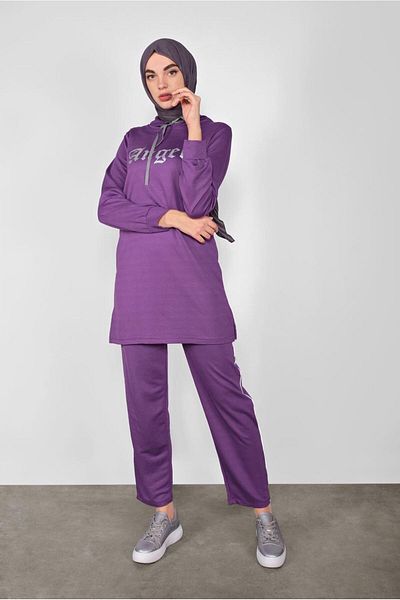 TRENDTESETTÜR Women's Purple Printed Double Pants Set 4436