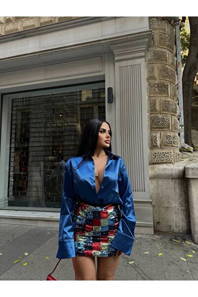 LB Laluna Butik Women's Sequined Lined Mini Skirt