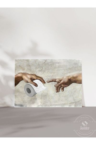 Sweetco Αφίσα χωρίς πλαίσιο The Creation of Adam |   Δημιουργία του Αδάμ, Αστεία αφίσα μπάνιου, τουαλέτας, WC