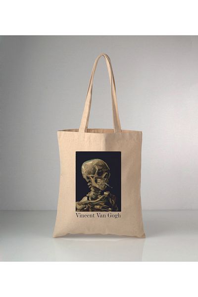 GİFTORA Van Gogh Skull Printed Raw Cloth Shoulder Bag 35X40 cm