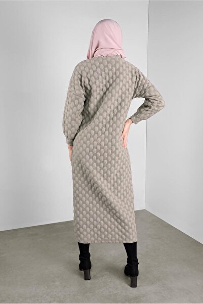 TRENDTESETTÜR Women's Beige Pompom Patterned Long Tunic 4234