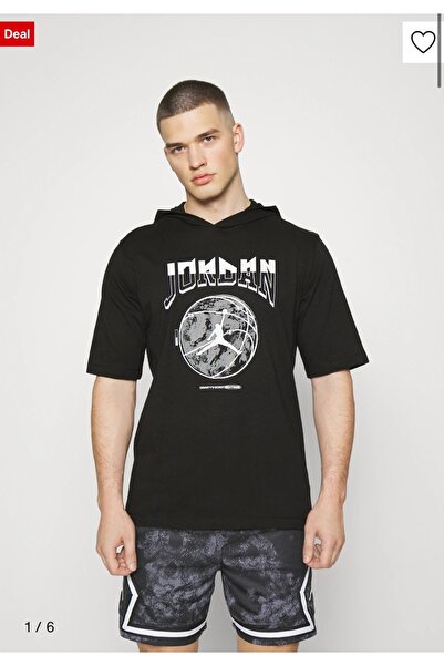 Nike MJ Short-Sleeve Hoodie Crew Siyah Erkek Kapüşonlu T-shirt