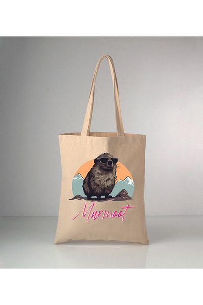 GİFTORA Our Animals Mountain Rat Printed Raw Cloth Shoulder Bag 35X40 cm
