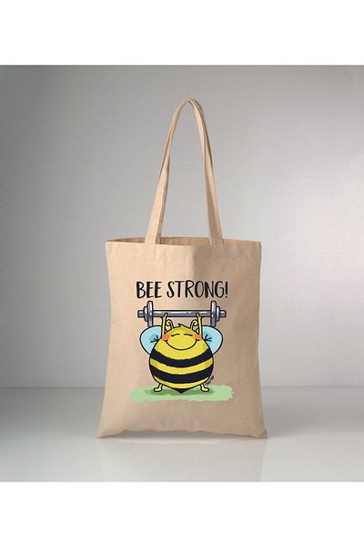 GİFTORA Our Animals Bee Strong (Be Strong) Printed Raw Cloth Shoulder Bag 35X40 cm