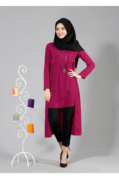 TRENDTESETTÜR Women's Fuchsia T 2207 Tuay Tailed Necklace Tunic