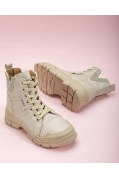 Prego Γυναικείες μπότες Windif Thermo Beige - Αντιολισθητική σόλα, φερμουάρ με κορδόνια και λεπτομέρεια από πέτρα
