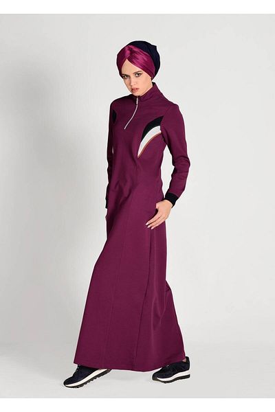 TRENDTESETTÜR Γυναικείο φόρεμα με φερμουάρ μπορντό με λεπτομέρεια αθλητική φόρμα 2128