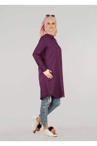 TRENDTESETTÜR تونيك نسائي كلاسيكي باللون العنابي (الكرز الفاسد) بأزرار مخفية T 50427- Allday