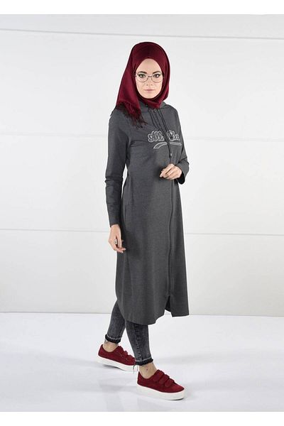TRENDTESETTÜR Women's Gray (ANTRESIT) T 50478 Allday Print Detailed Sports Tunic