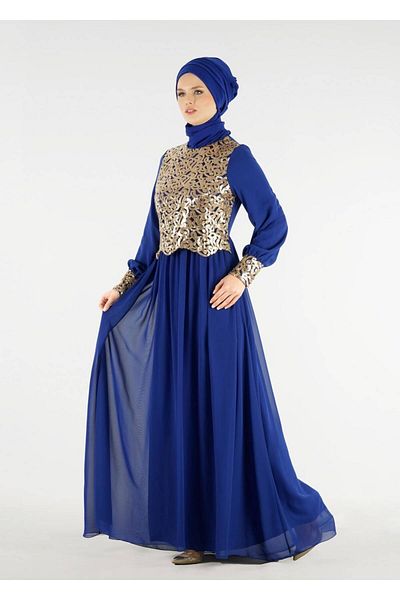 TRENDTESETTÜR Women's Navy Blue (SAKS) T 48525 Fy Collection-flake Embroidered Evening Dress