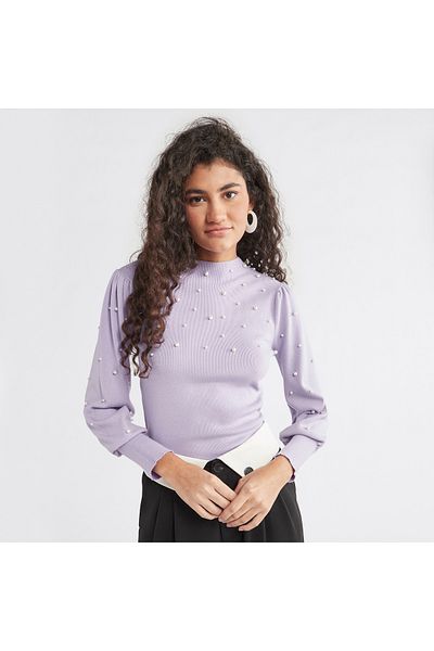 FAV Pearl Embellished Sweater with Long Sleeves