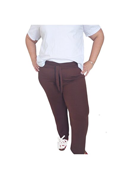 aryam butik Women's Large Size Belted Flared Trousers in Striped Fabric