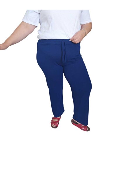 aryam butik Women's Large Size Belted Flared Trousers in Striped Fabric