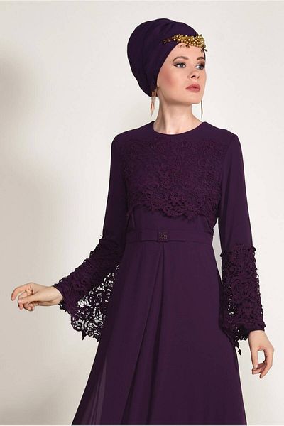 TRENDTESETTÜR Γυναικείο φόρεμα Plum (K.MÜRDÜM) με λεπτομέρεια Guipure 07625