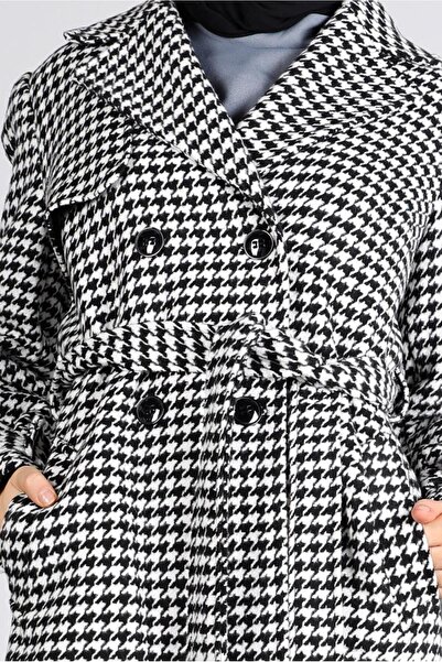 Alvina Houndstooth Patterned Belted Coat 90312