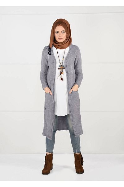 TRENDTESETTÜR Γυναικεία Ζακέτα Σενίλ Βελούδινη Γκρι 0203