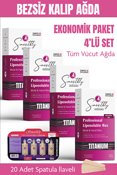 Smoothly Titanim kalıp ağda 500 g x 4 adet 2000 G. 20 adet spatula 4 lü tüy l...