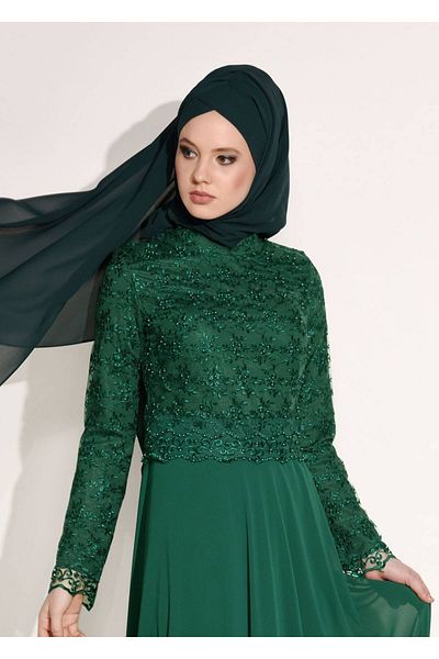 TRENDTESETTÜR Γυναικείο βραδινό φόρεμα Green Laced - 5108