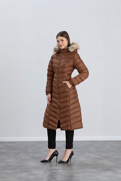 Space Fashion Palton lung de puf pentru femei cu glugă - cu blană