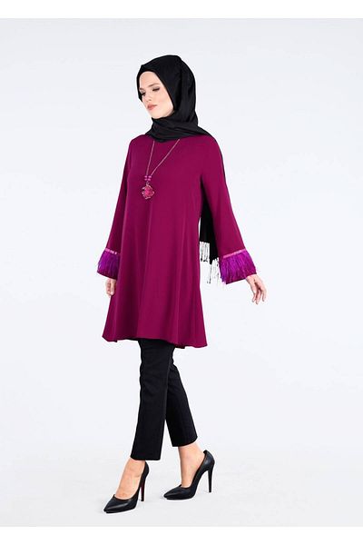 TRENDTESETTÜR Women's Fuchsia T 0805 Tulle Detailed Tunic-pr Collection