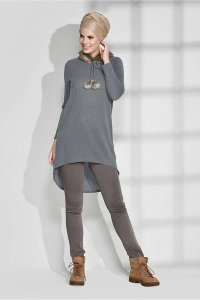 TRENDTESETTÜR Women's Gray Fur Collar Tunic 00351