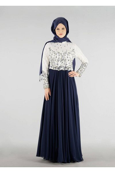 TRENDTESETTÜR Rochie de damă bleumarin T 51741 Fashion Perfect-dantelă detaliată