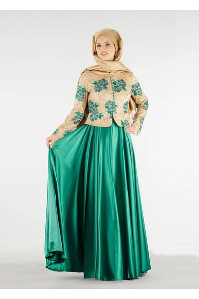 TRENDTESETTÜR Rochie de seară brodata cu guler judecător verde (SIMMARD-GOLD) pentru femei 7637