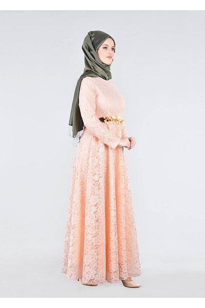 TRENDTESETTÜR Γυναικεία Πούδρα (ΣΟΜΟΝ) T 1787 Tuay Lace Belted βραδινό φόρεμα