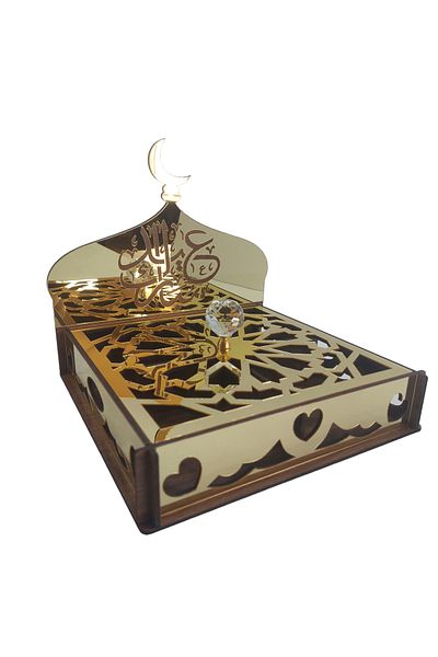şamaksesuar Holiday Special Candy & Chocolate Decoration and Decorative 4-Piece Gold Mirror PLEXY Tray