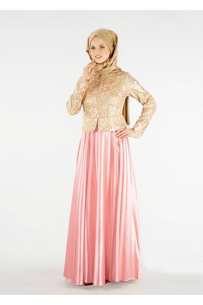 TRENDTESETTÜR Women's Gold (GOLD-SOMON) Turtleneck Embroidered Evening Dress 7637