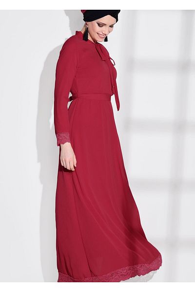 TRENDTESETTÜR Women's Red Lace Detail Dress - 2185