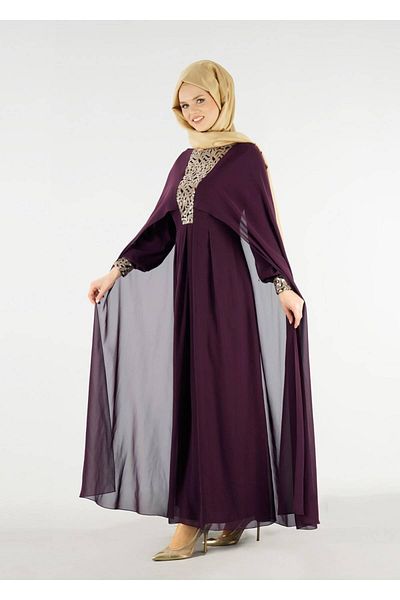 TRENDTESETTÜR Women's Plum T 15525 Fy Collection- Embroidered Evening Dress