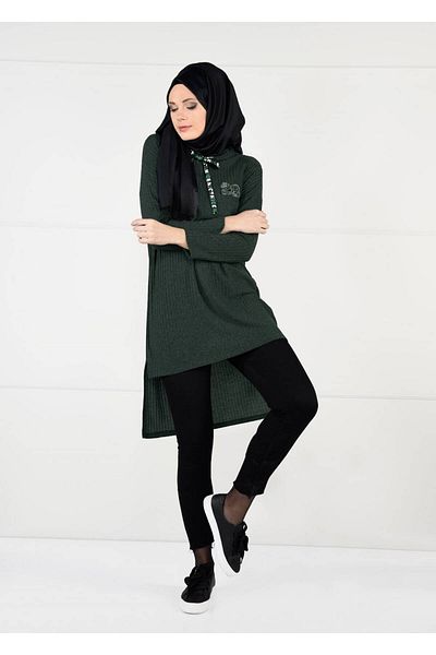 TRENDTESETTÜR Γυναικείο πλεκτό με κουκούλα χακί 58451