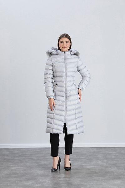 Space Fashion Gray Hooded Long Inflatable Women's Coat - Furry