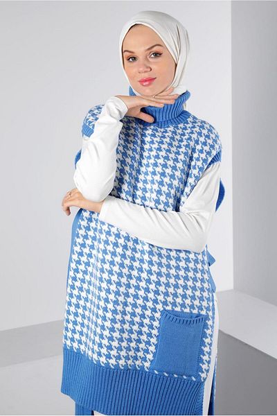 Alvina Houndstooth Patterned Side Tie Knitwear Sweater - 43141