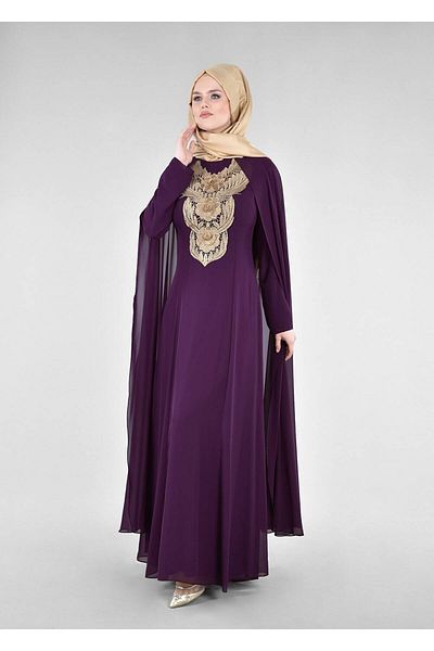 TRENDTESETTÜR Women's Purple T 96525 Fy Collection-Cape Evening Dress