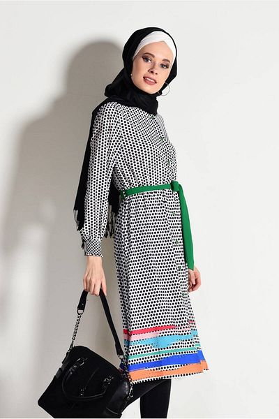 TRENDTESETTÜR Γυναικείο Μαύρο (BLACK-ORANJ) T 0285 Πουά Μακρύ Μαντίλι