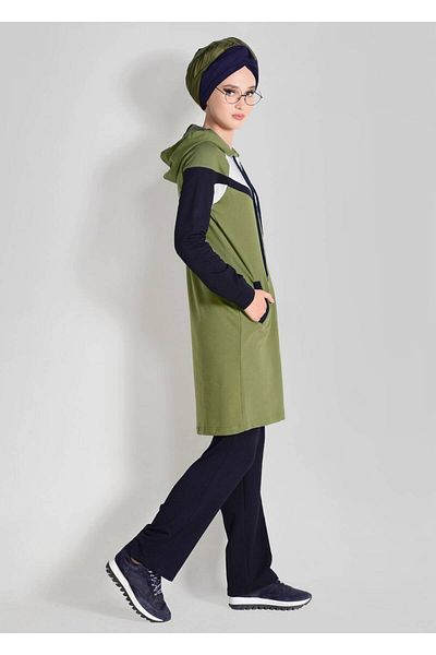TRENDTESETTÜR Γυναικεία Πράσινη (Y.GREEN) Φόρμα με κουκούλα με λεπτομέρεια τσέπης 9818