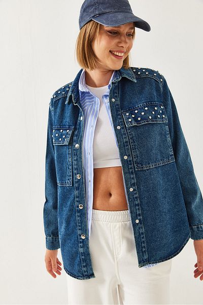 Bianco Lucci Women's Jeans Jacket with Stone Detail 60351063