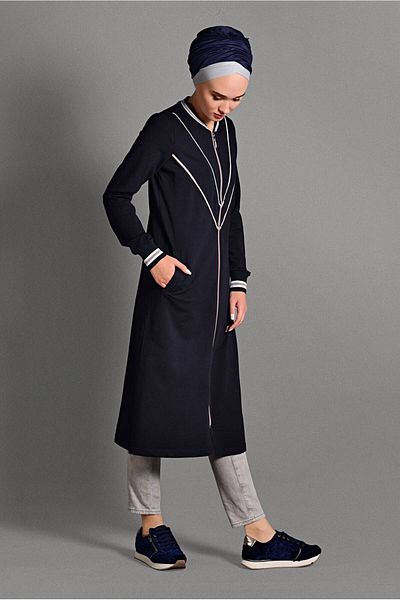 TRENDTESETTÜR Γυναικείο αθλητικό μπουφάν με ρίγες Navy Blue με φερμουάρ 6028