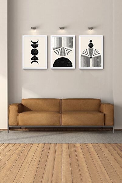 Hagen Beyaz Çerçeveli MDF Bohem Tablo Soyut Tablo Dekoratif Duvar Tablolar Ya...