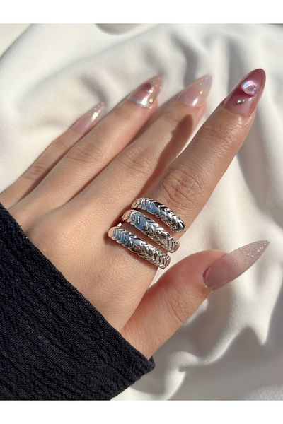 Eylülün Takısı Women's Silver Color Three Laps Snake Back Ring