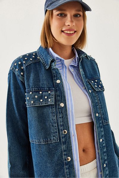 Bianco Lucci Women's Jeans Jacket with Stone Detail 60351063