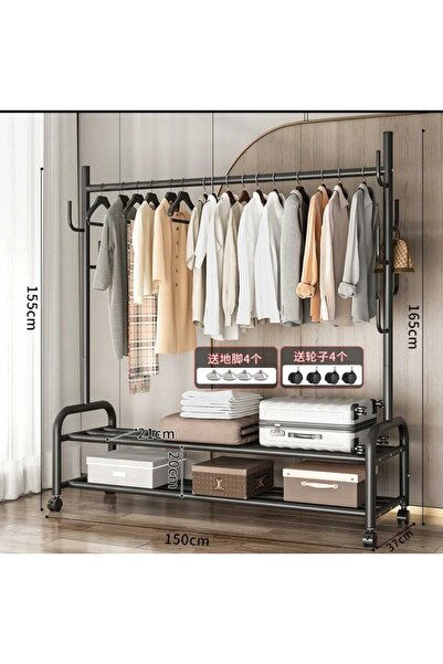 TRENDESK Metal Siyah Portmanto Konfeksiyon Askısı Ayaklı Askılık Elbise Askılığı 1030-CN