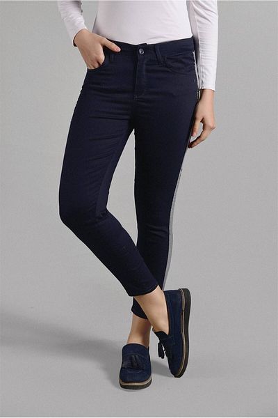 TRENDTESETTÜR Navy Blue Glitter Stripe Women's Trousers - Skinny Leg 3409
