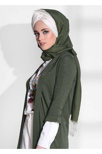 TRENDTESETTÜR Women's Khaki Side Slit Detailed Cardigan 124