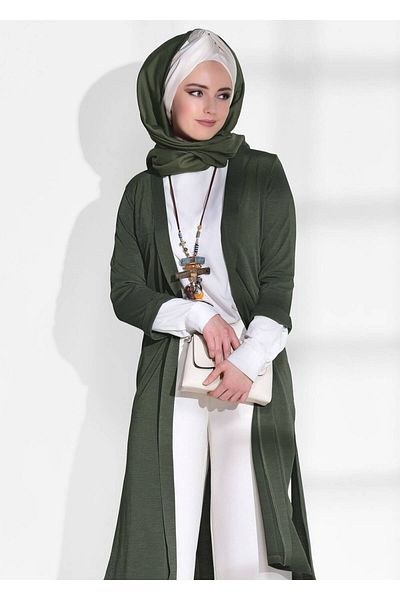 TRENDTESETTÜR Women's Khaki Side Slit Detailed Cardigan 124