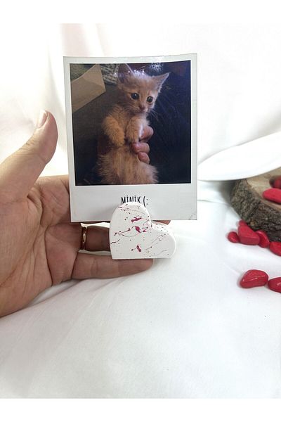 Melouro Fuchsia Splatter Heart Note Holder, Photo and Card Holder, Note Holder Wedding Name Holder