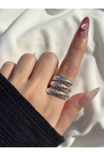 Eylülün Takısı Women's Silver Color Three Laps Snake Back Ring